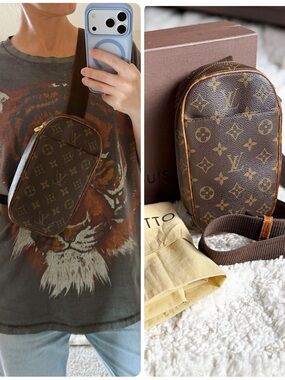 Louis vuitton mens womens monogram sling crossbody pochette gange bag + box